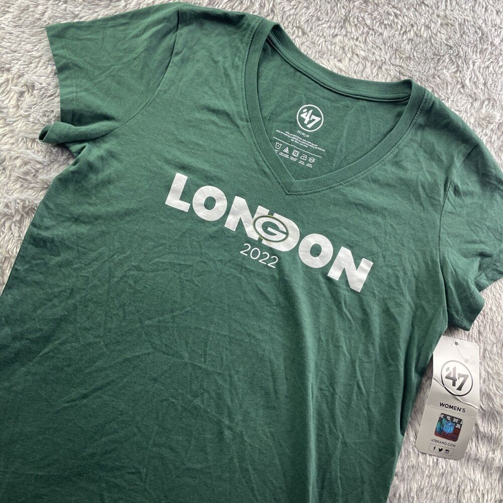 Green Bay Packers Shirt Womens Medium London England 2022 Vneck Short Sleeve NFL